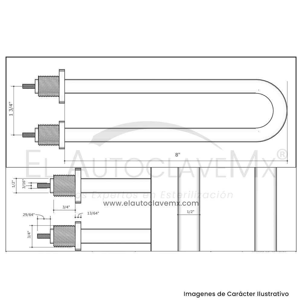 Resistencia para Autoclave genérica en U doble puerto