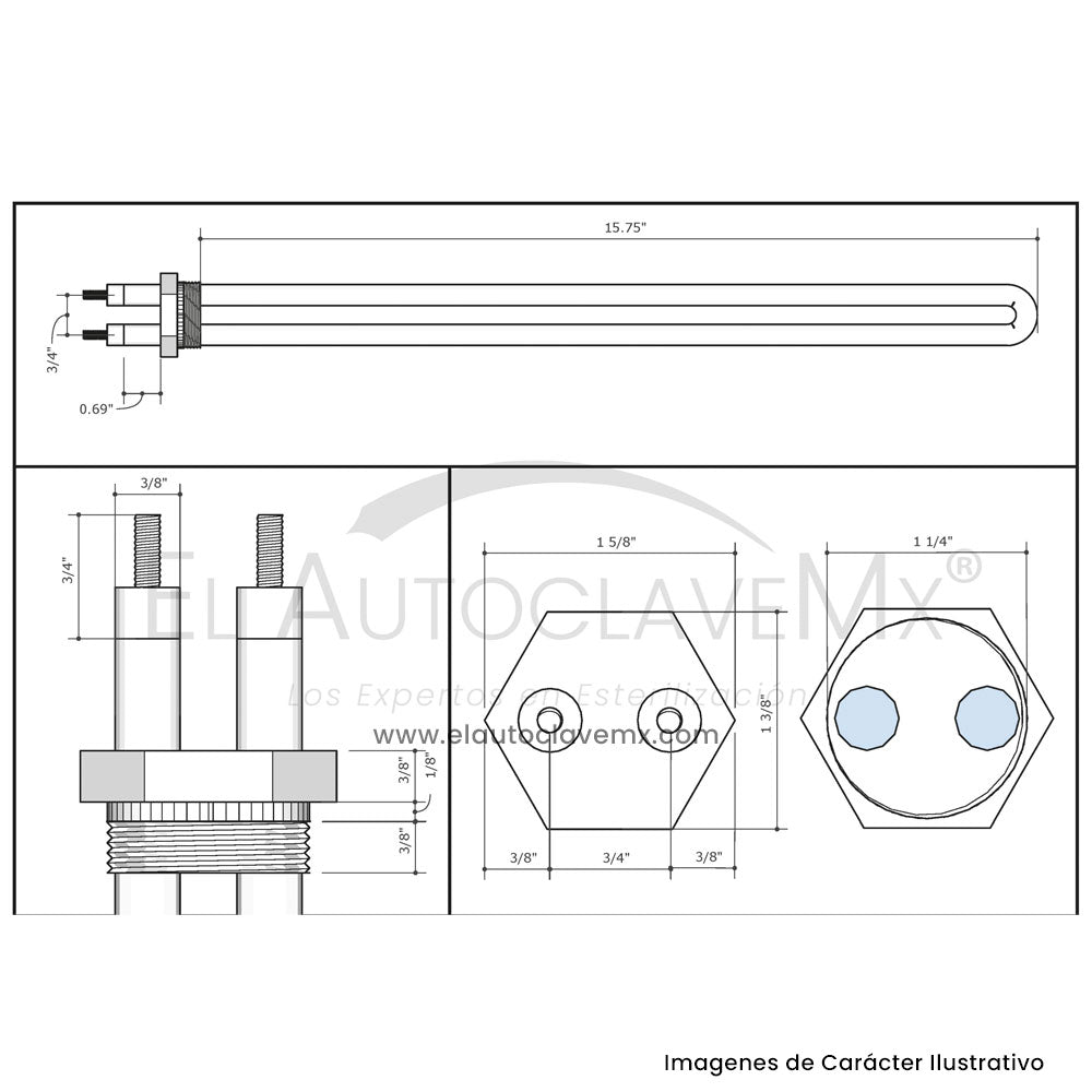 Resistencia para Autoclave genérica en U un puerto